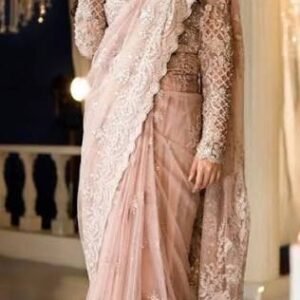 Blush Rose Lace Elegance Saree